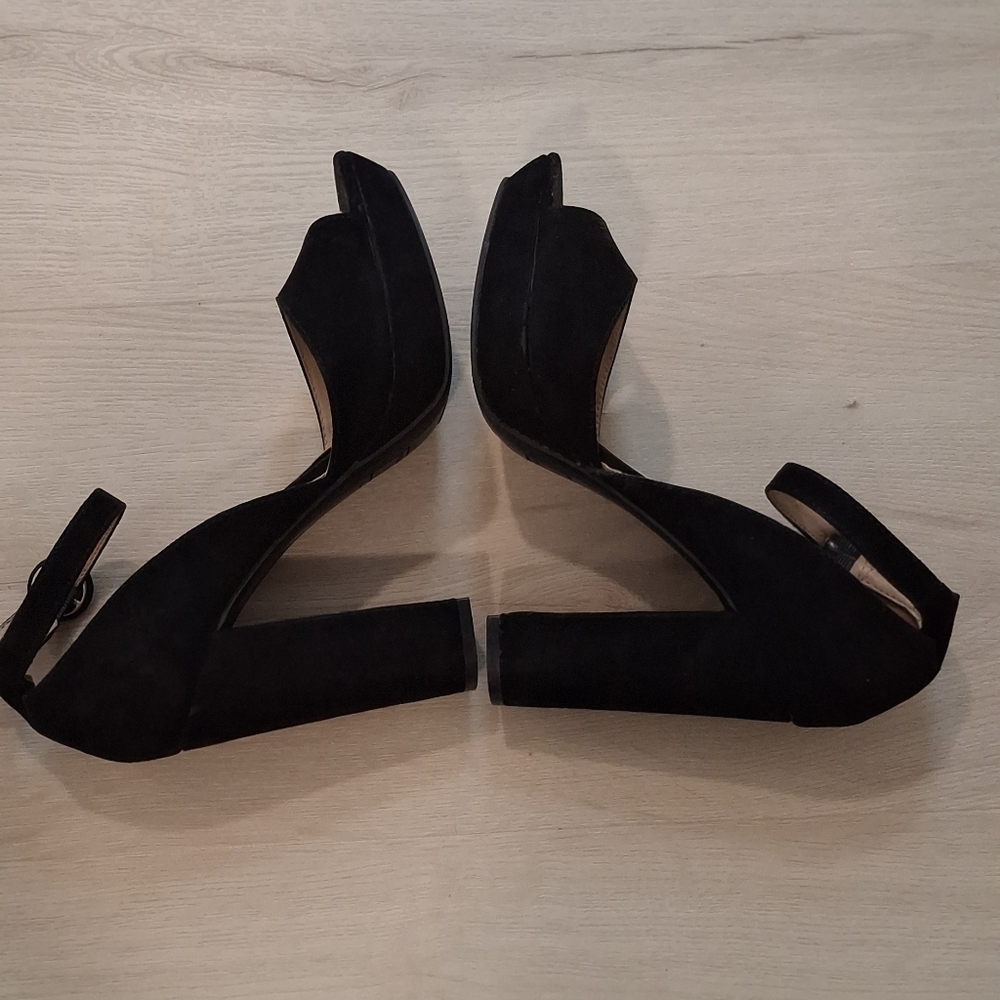 Black  Suede Block Heel Sandals - Women's